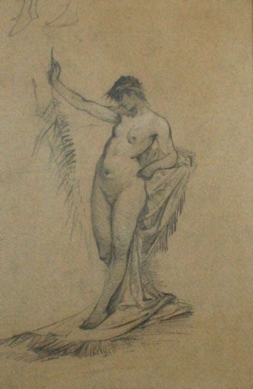 Alfons Mucha - Studie ženského aktu s draperií