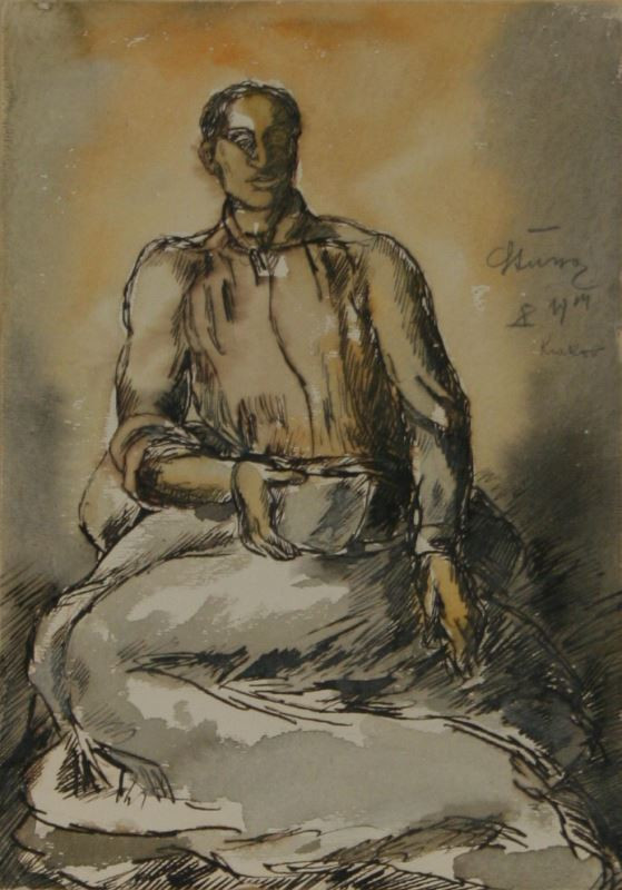 Jan Štursa - Muž sedící pod přikrývkou