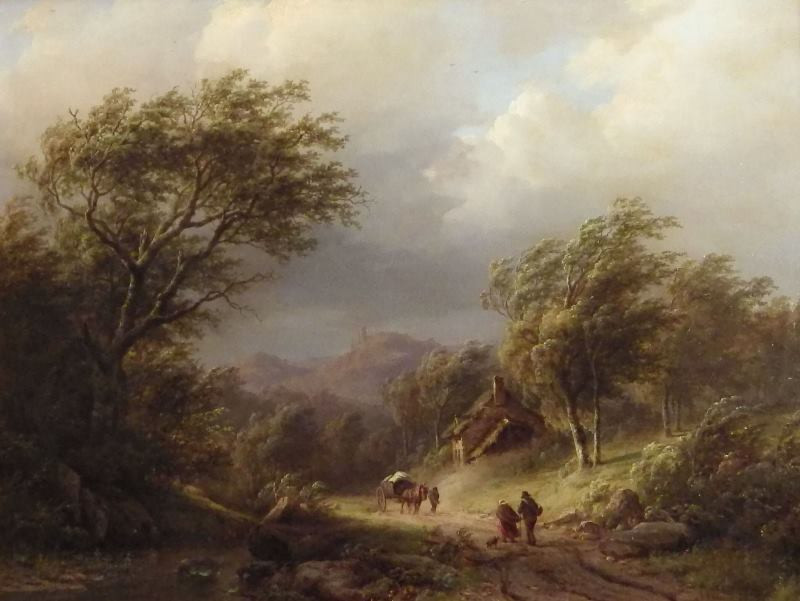 Jean Baptiste (Johann Bernard) Klombeck - Lesní cesta se samotou a figurální stafáží