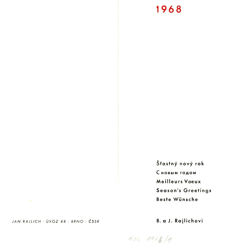 Jan Rajlich st. - Šťastný nový rok 1968 B. a J. Rajlichovi