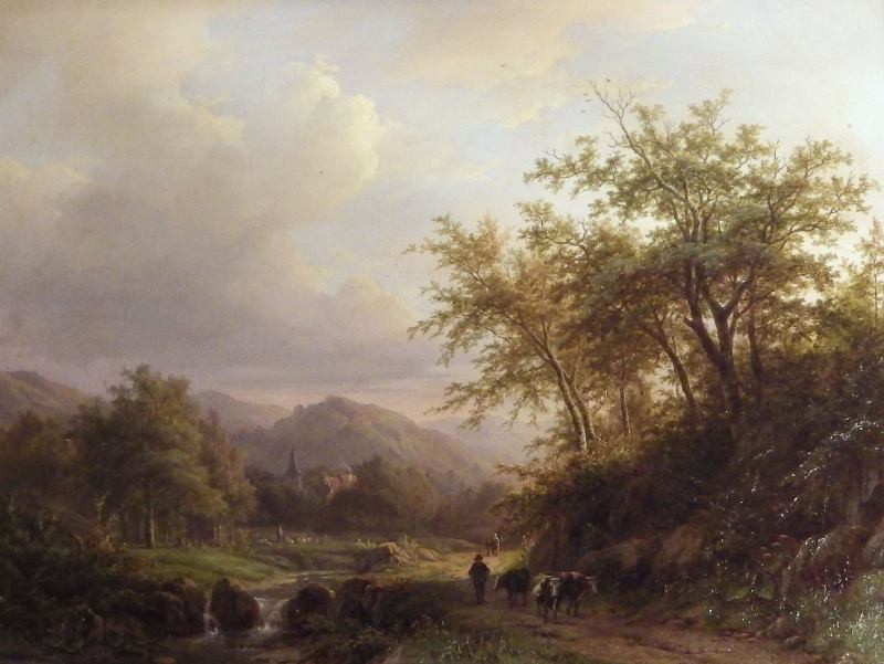 Jean Baptiste (Johann Bernard) Klombeck - Horská krajina s potokem a figurální stafáží