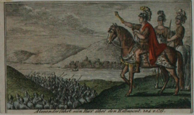 neurčený autor - Alexaner führt sein Heer über der Hellespont 334 v. C. G.
