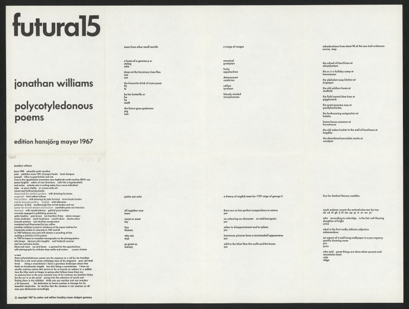 Jonathan Williams - Polycotyledonous poems, Futura 15 edition Hansjörg Mayer, Stuttgart, Germany (1-26)