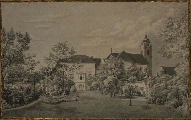 Riedl - Pohled na zámek a kostel