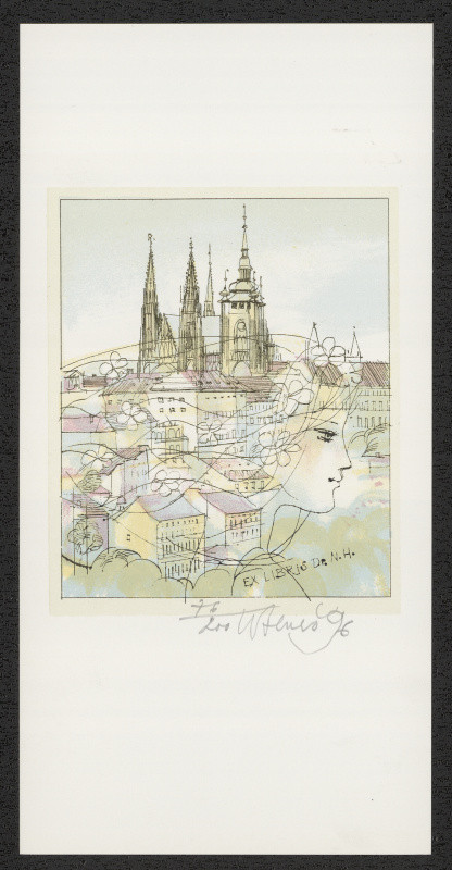 Karel Beneš/1932 - Ex libris Dr.N.H. (Norbert Hillerbrandt). in Soubor 6 exlibris v barevných litografiích