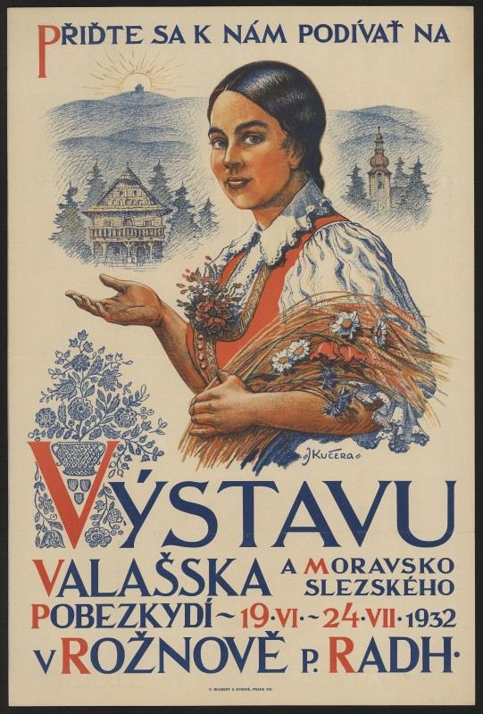J. Kučera - Přiďte se k nám podívat na výstavu Valašska a moravsko-slezského Pobeskydí v Rožnově p. R 1932