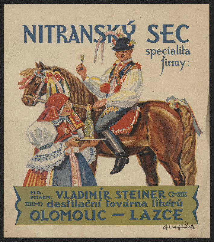 František Hoplíček - Nitranský sec, specialita firmy, Mg. Pharm. Vladimír Steiner, destilač. továrna likérů Olomouc-Lazce