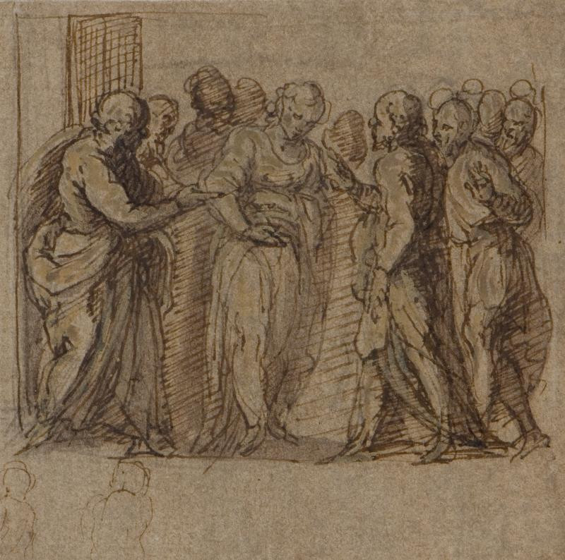 Jacopo Negretti zv. Palma il Giovane - okruh - Cizoložnice před Kristem