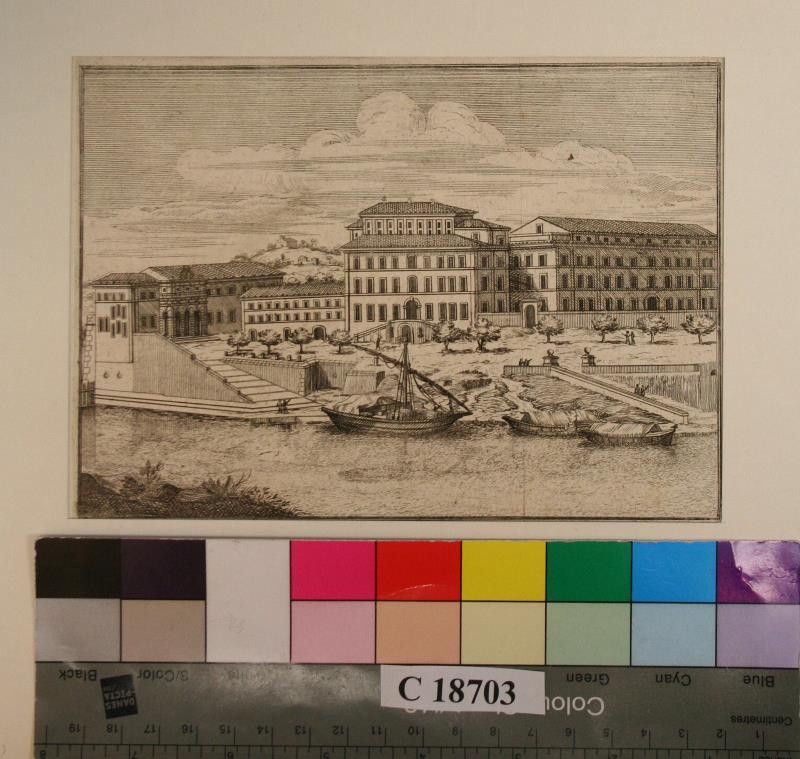 neznámý grafik italský - Palác  na  břehu  Tibery
