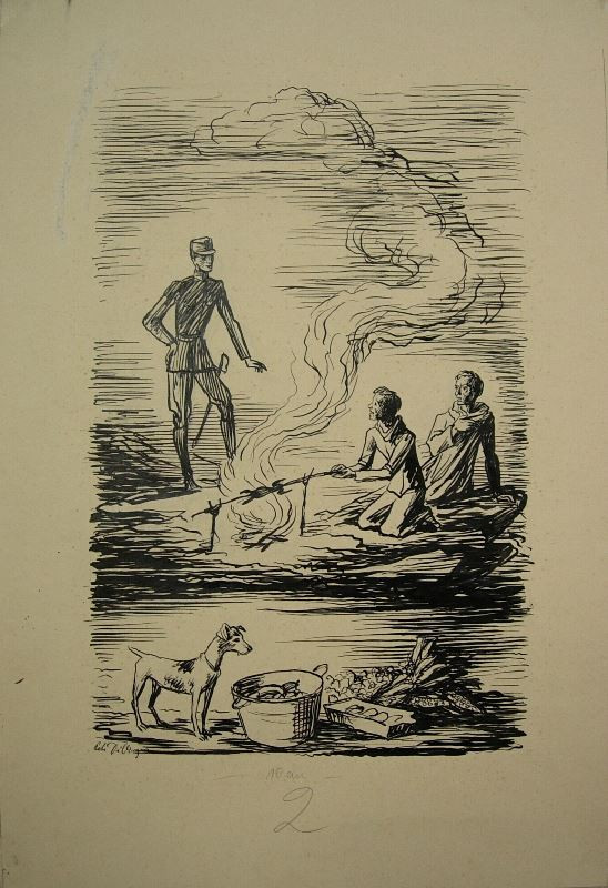 Petr Dillinger - U ohně - ilustrace k J. Johnovi: Utržený knoflík