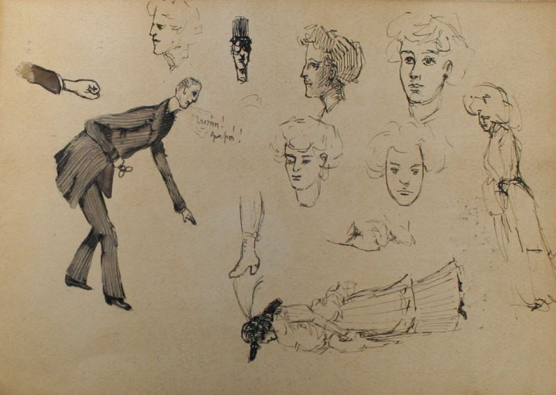 Josef Šíma - List ze skicáku (studie  figur a hlav)