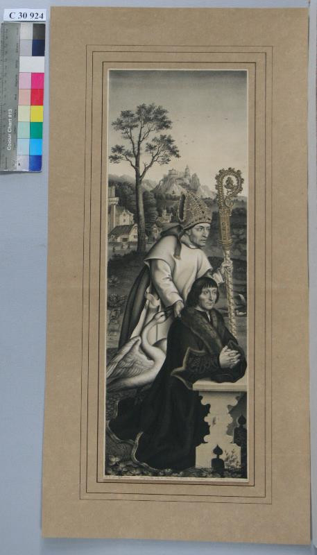 Nepomuk Strixner - Biskup s donátorem (levé křídlo oltáře Madona v krajině Jacoba Cornelisze van Amsterodam)