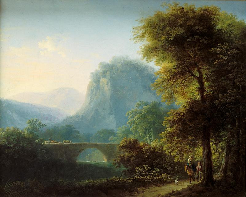 Martin von Molitor - Podzimní les s řekou a mostem
