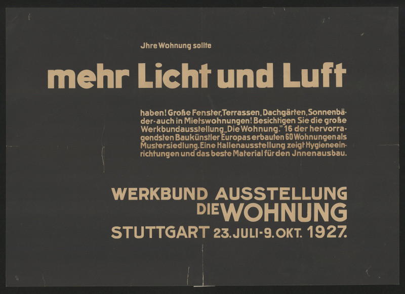 Willi Baumeister - Mehr Licht und Luft. Die Wohnung Werkbundausstellung. Stutgart Juli-Sept. 1927