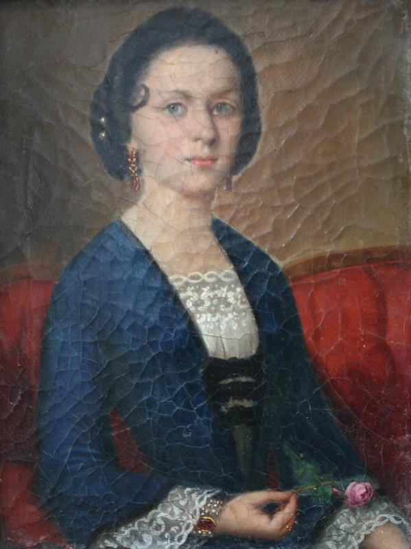 Antonín Ferenz - Portrét dámy v modrém s růží