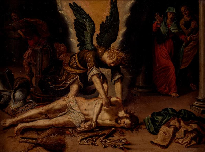 neznámý malíř severský - manýristický - Ležící Kristus s anděly