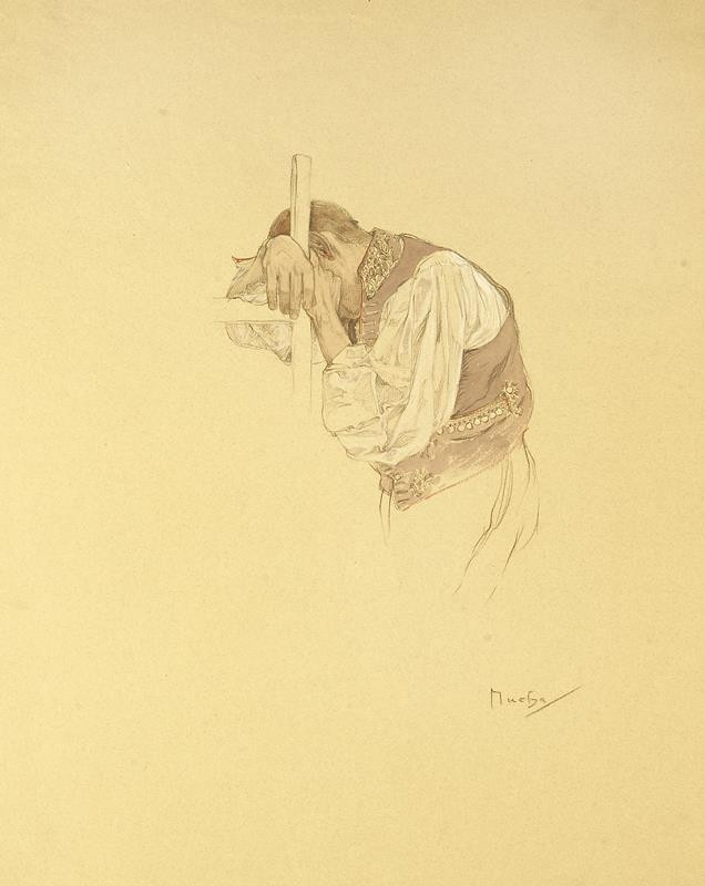 Alfons Mucha - Studie sedícího muže