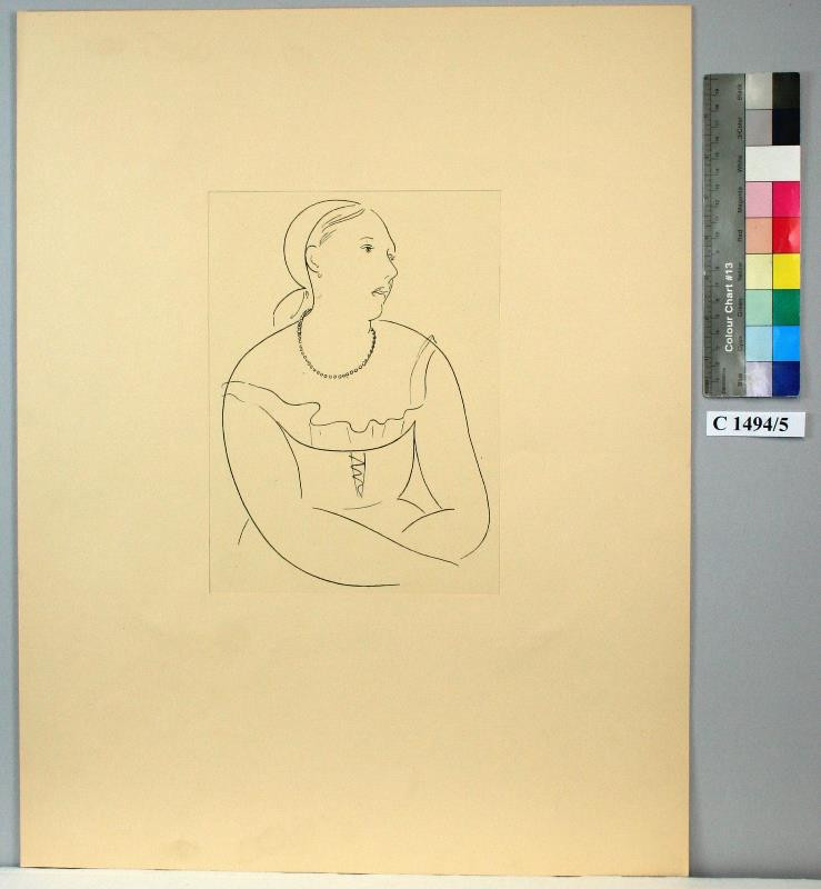 Rudolf Kremlička - Poprsí ženy v šátku (R. Kremlička - litografie, Um. Beseda 1936)