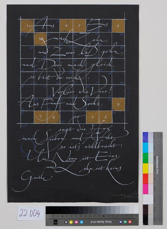 Hermann Zapf - Kaligrafický list na slova J. W. Goetha