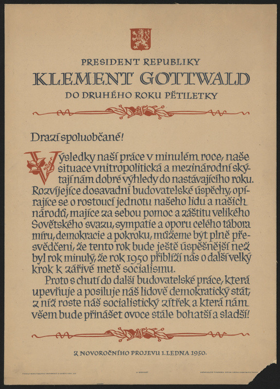 Oldřich Menhart - novoroční projev k1.1.1950 presidenta Kl. Gottwalda do 2. roku pětiletky