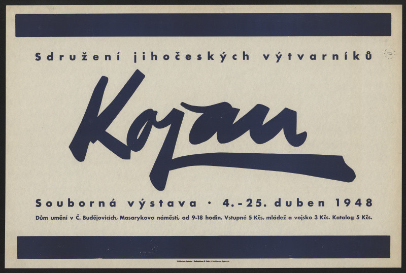 Karel Fiala - Kojan, souborná výstava, Sdružení jihočeských výtvarníků Dům umění, v Čes. Budějovicích 1948