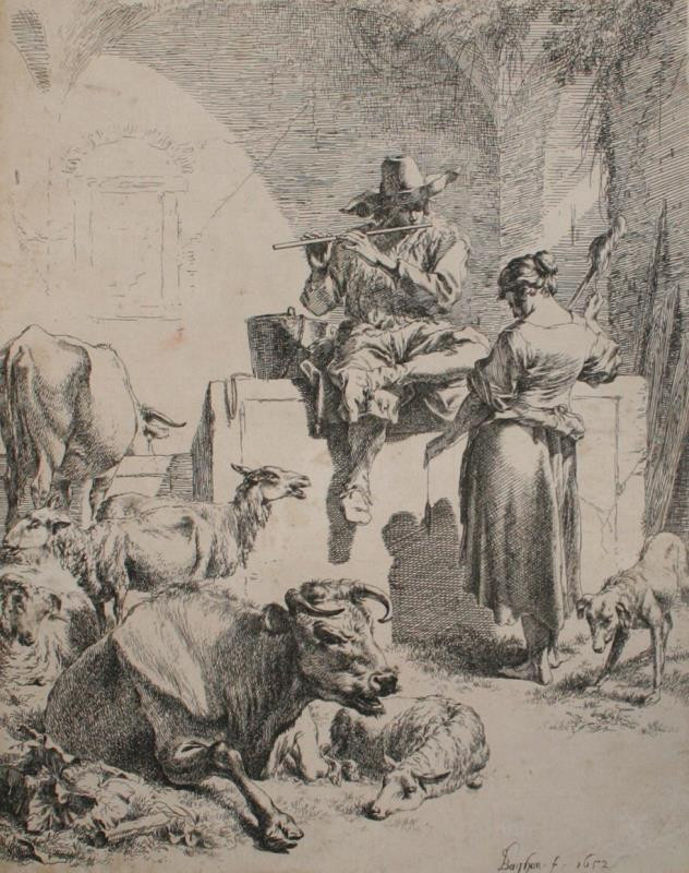 Claes (Nicolaes) Berchem - Pastevec sedící na studni