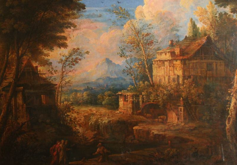 neznámý malíř francouzský - Krajina s Abrahamem a anděly