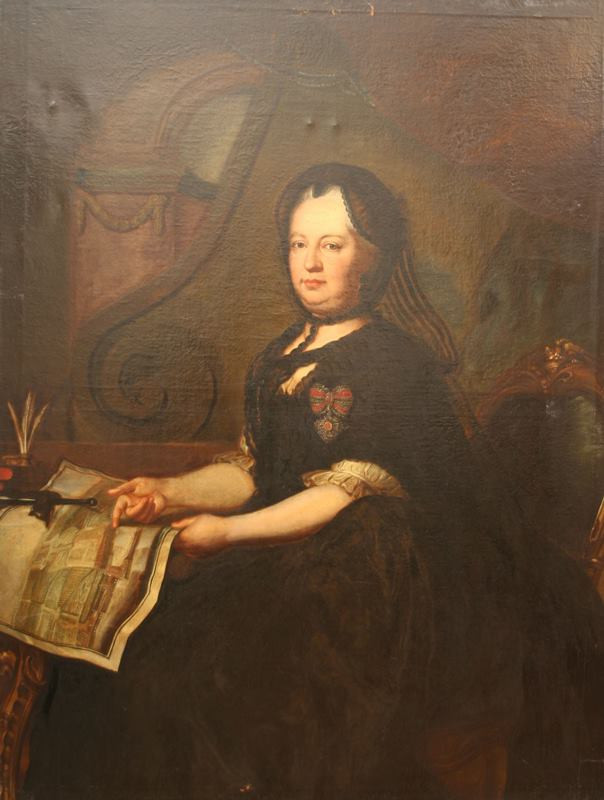J. M. Brand - dílna - Marie Terezie jako vdova s plánem Schönbrunnu