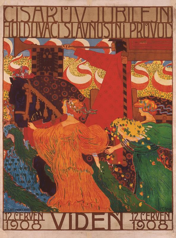 T. F. Graf - Plakát císařova jubilejního holdovacího průvodu Vídeň 1908