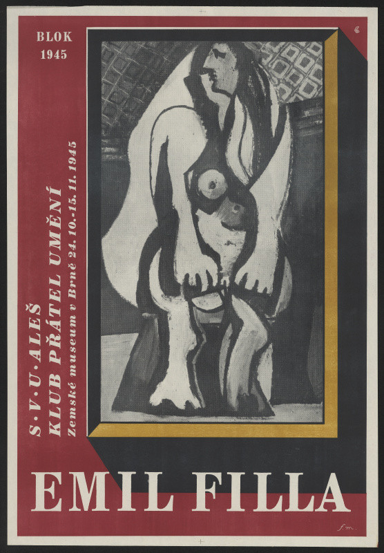 signatura f.m. - Emil Filla, Blok 1945, S.V.U. Aleš, Zemské museum v Brně 1945