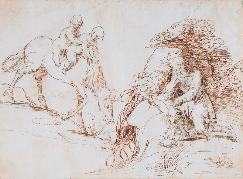 Simone Cantarini zv. il Pesarese  - Figurální výjev (Romulus a Remus?)