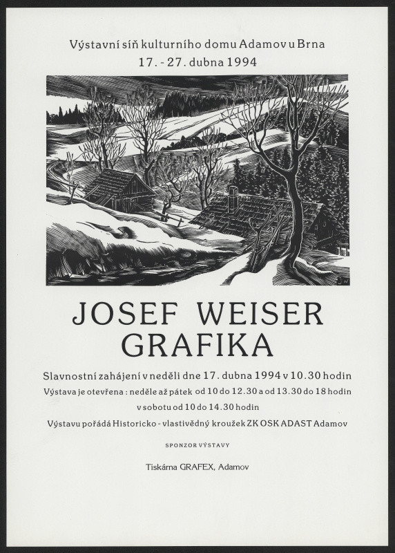 neznámý - Josef Weiser, grafika, výst. síň kult. domu Adamov u Brna .. 1994