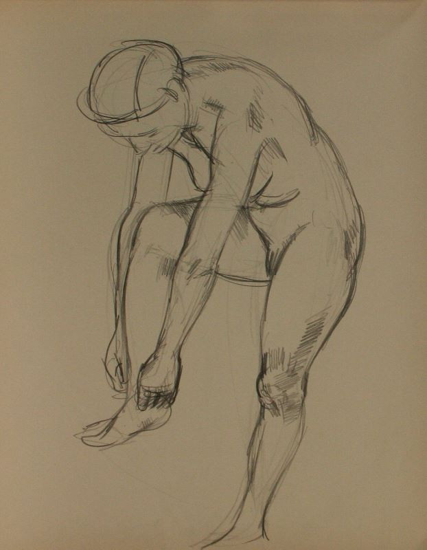 Otto Neudert - Studie ženského aktu sklánějícího se k pravé noze