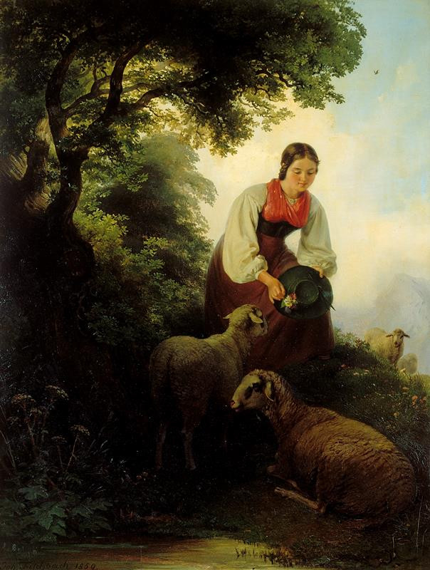 Johann Fischbach - Pastýřka ovcí