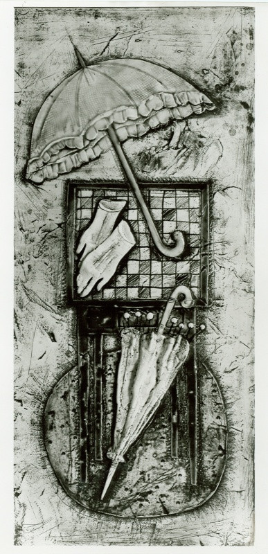 Marta Taberyová - reliéf s dvěma deštníky