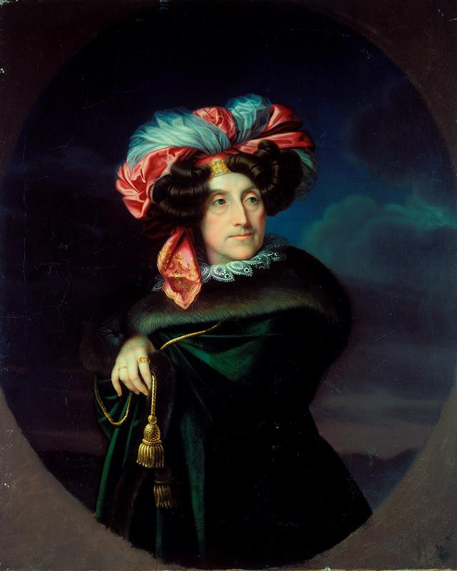 Josef Švanda (Schwanda) - Portrét dámy v zeleném plášti s kožešinou
