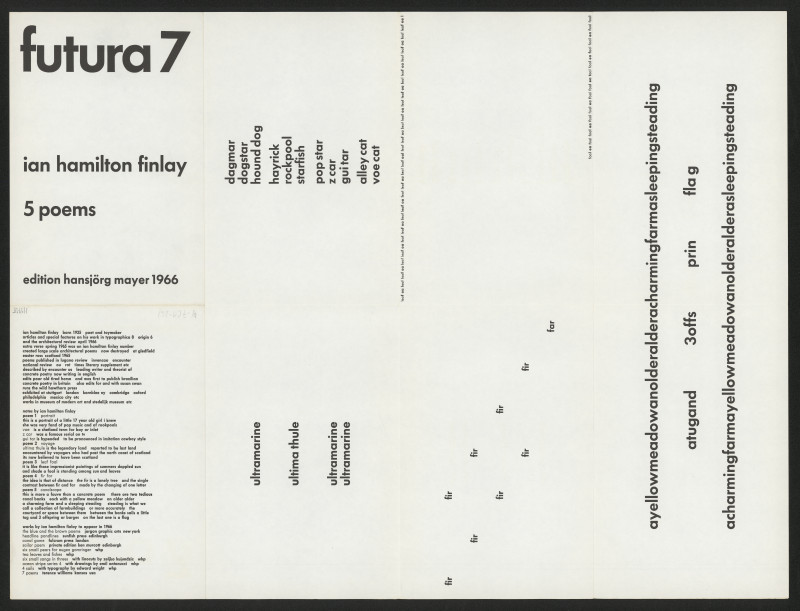 Ian Hamilton Finlay - 5 poems, Futura 7 edition Hansjörg Mayer, Stuttgart, Germany (1-26)