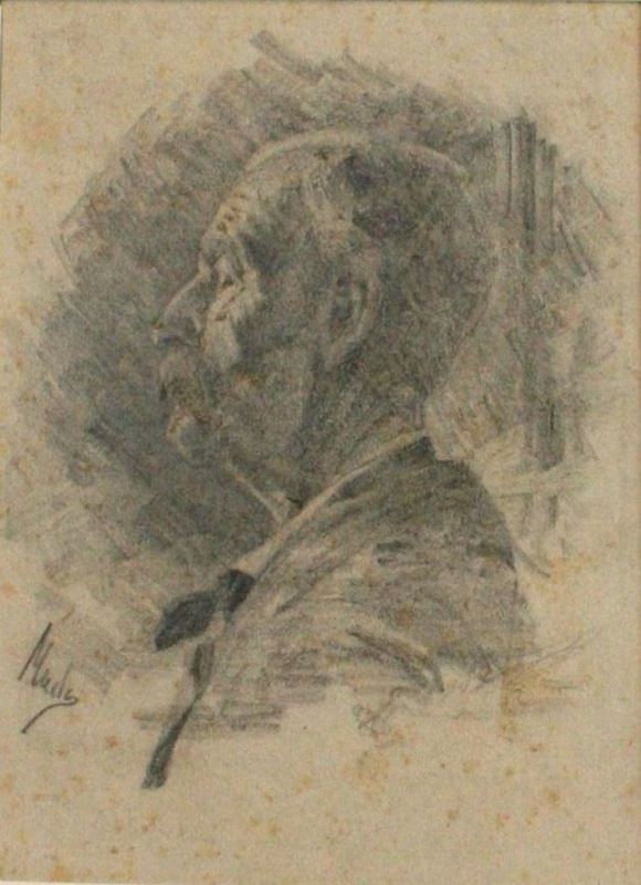 Alfons Mucha - Studie mužské hlavy s čápem