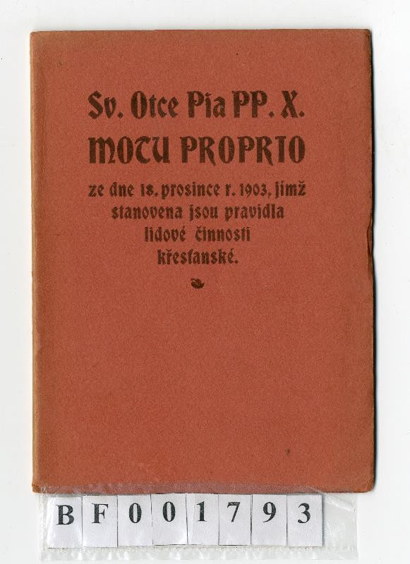 neurčený autor, Josef Florian, František J. Trnka - Sv. otce Pia PP. X. motu proprio
