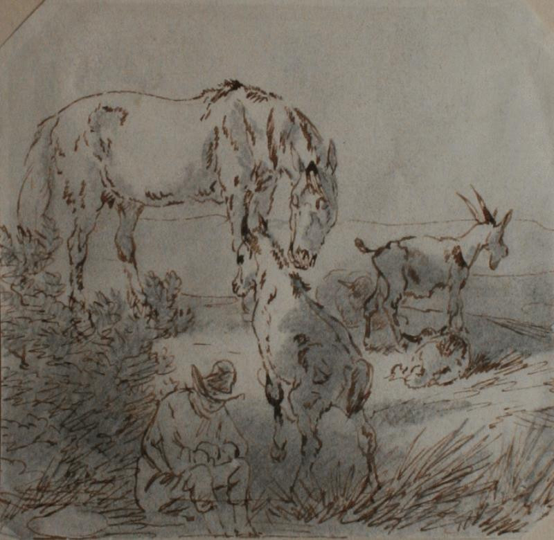 Carl Pischinger - Pastýř s kozemi a koněm (podle Berchema)