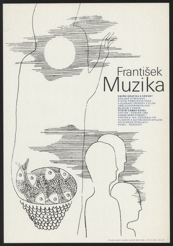 Milan (Mejla) Jaroš - František Muzika, knižní grafika a kresby KSPPOP Plzeň, UPM Praha, stát. zámek Kozel ... 1986