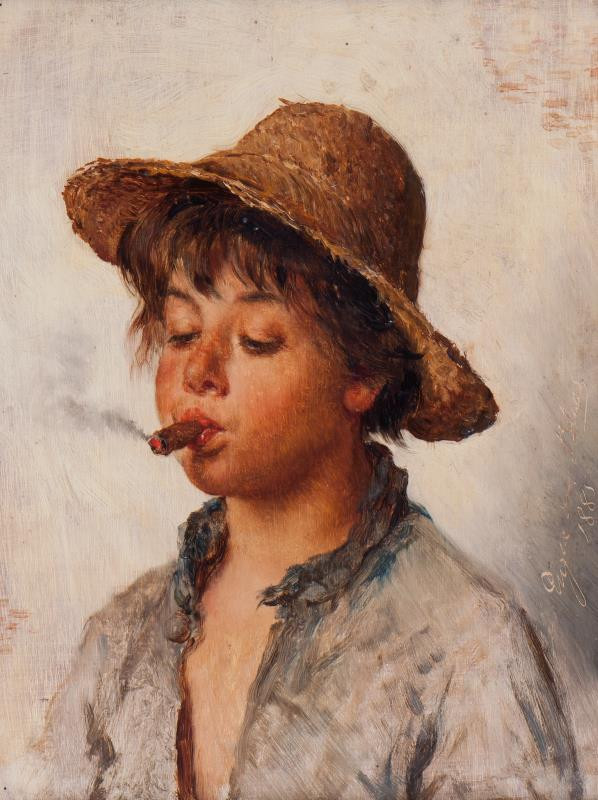 Eugen von Blaas - Malý kuřák (Kouřící savojský chlapec)