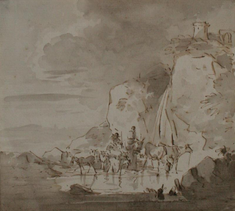 Claes (Nicolaes) Berchem - Stádo pod skalním masivem