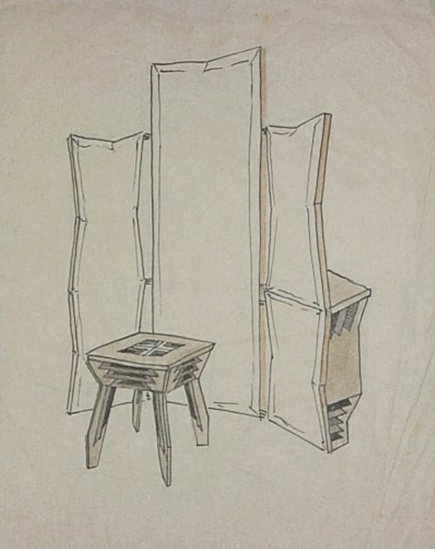 Antonín Procházka - Studie nábytku (zrcadlo, taburet)