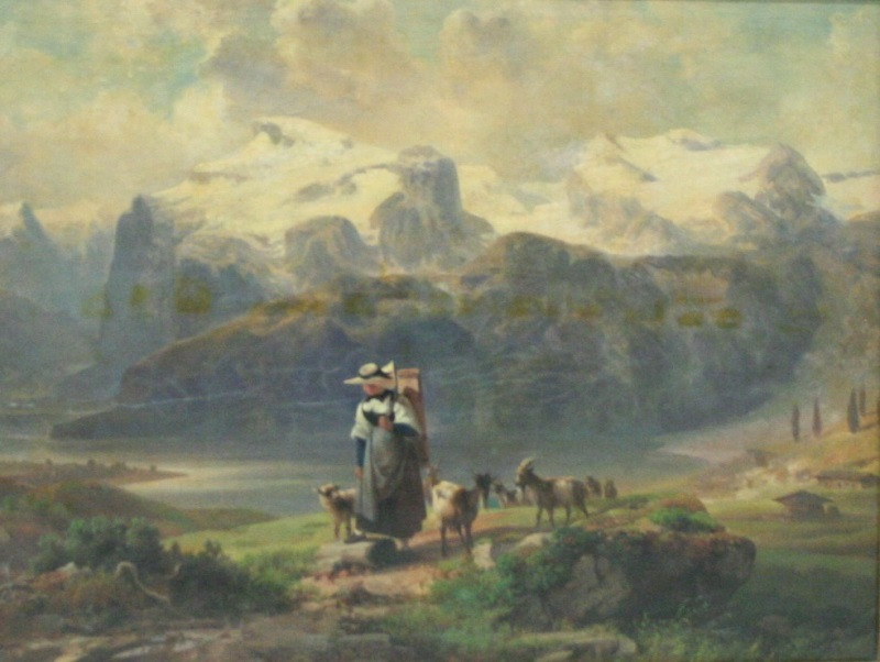 neznámý malíř - Pastýřka koz na horské cestě