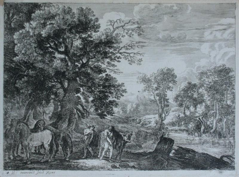 Herman van Swanevelt - Krajina s Merkurem a koňmi