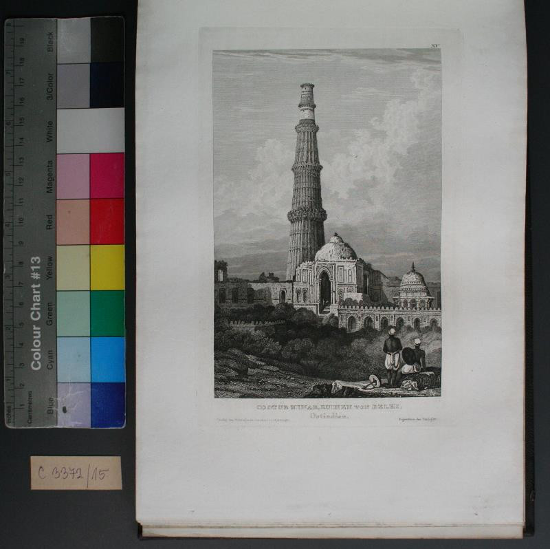 neznámý rytec - Cootub Minar. Ruinen von Delhi. in Meyer´s Universum ...