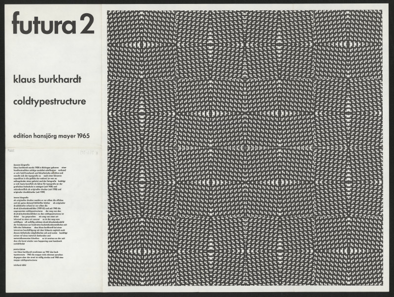 Klaus Burkhardt - Coldtypestructure, Futura 2 edition Hansjörg Mayer, Stuttgart, Germany (1-26)