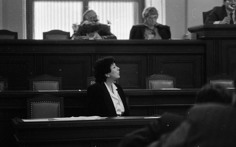 Dagmar Hochová - Poslankyně Anna Röschová v lavici zpravodajů v jednacím sále České národní rady, jaro 1991