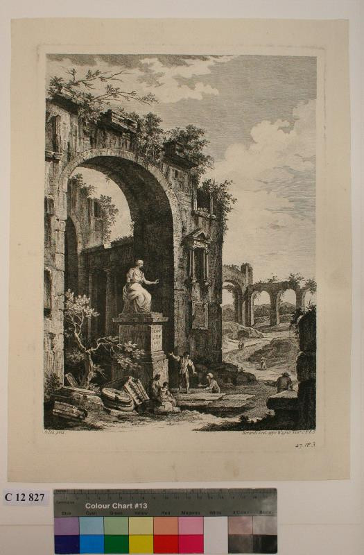 Fabio Berardi - Římské  ruiny  se  sochou  sedící  ženy
